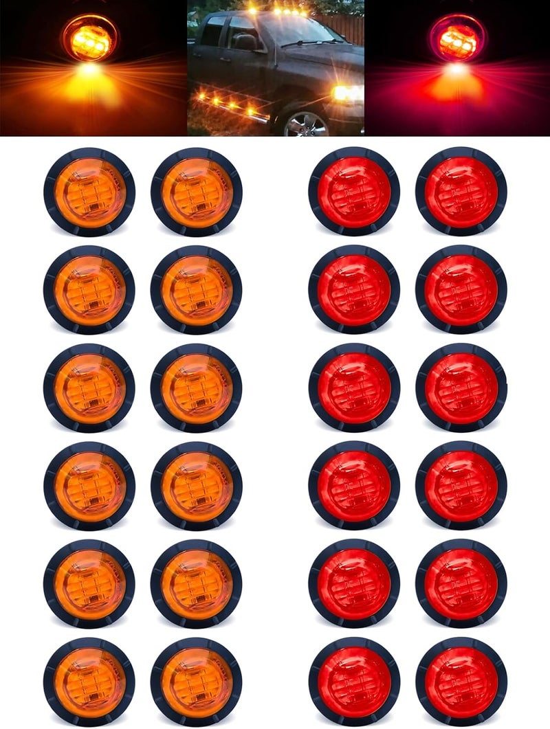 STODER 3/4 Inch Trailer Marker, LED Side Marker Lights, Heavy Duty Waterproof Clearance Lights for Trailers, Trucks, RVs, Buses, Vans - Durable & Bright for Enhanced Safety(Amber 12/Red 12)(24 Pack) - Image 1